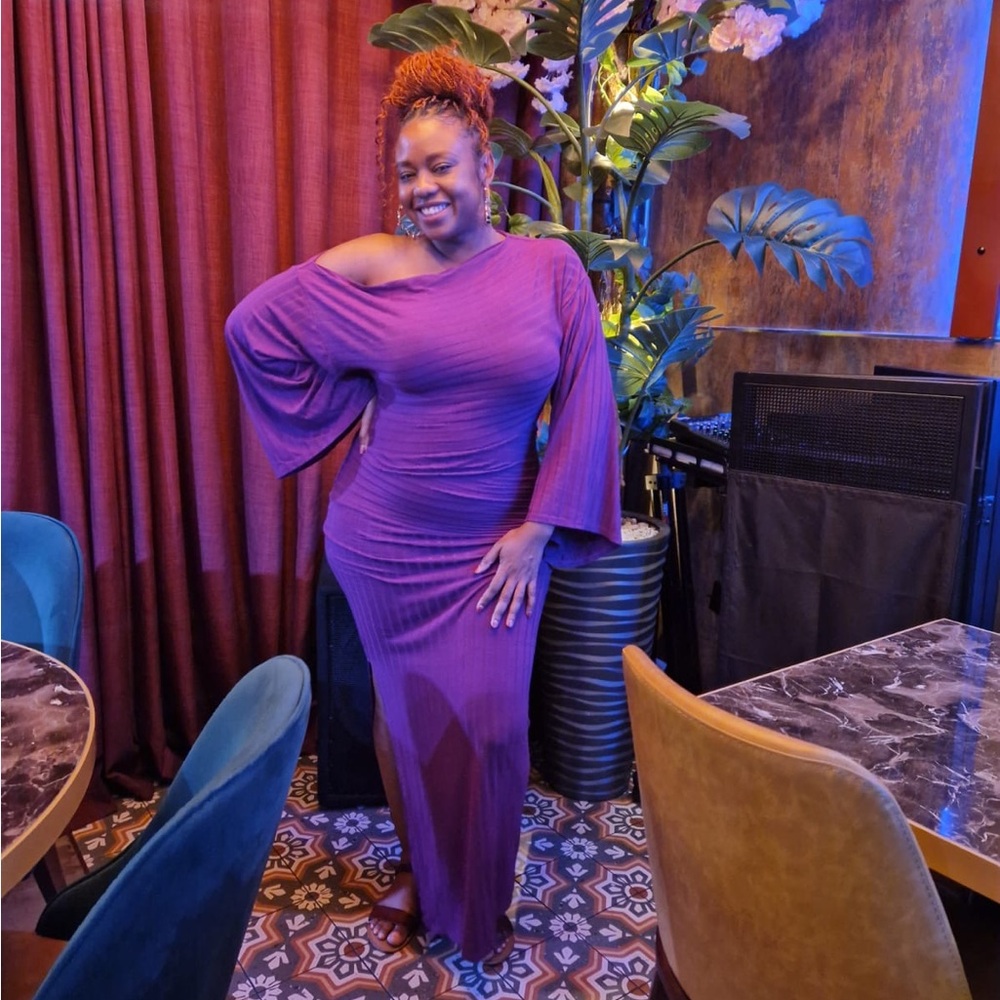 Fashion Nova Purple Off the Shoulder Maxi Dress